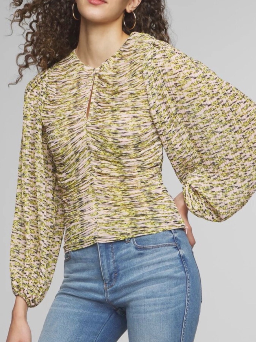 White House Black Market Pink and green  Abstract Print Top